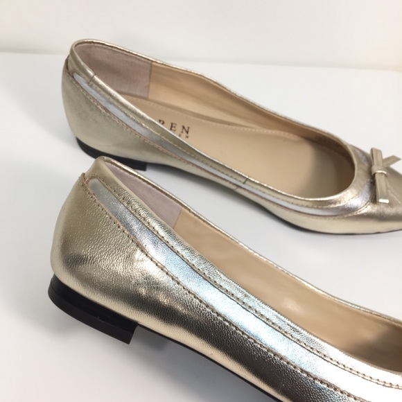 Ralph Lauren Sally Nappa Platino Point Toe Flats - Picture 3 of 8